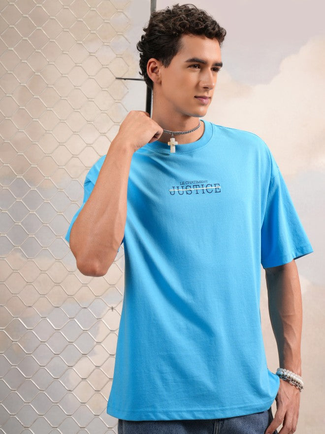 Highlander Men Turquoise Printed Round Neck Oversized Fit T-Shirt - Turquoise - Image 3