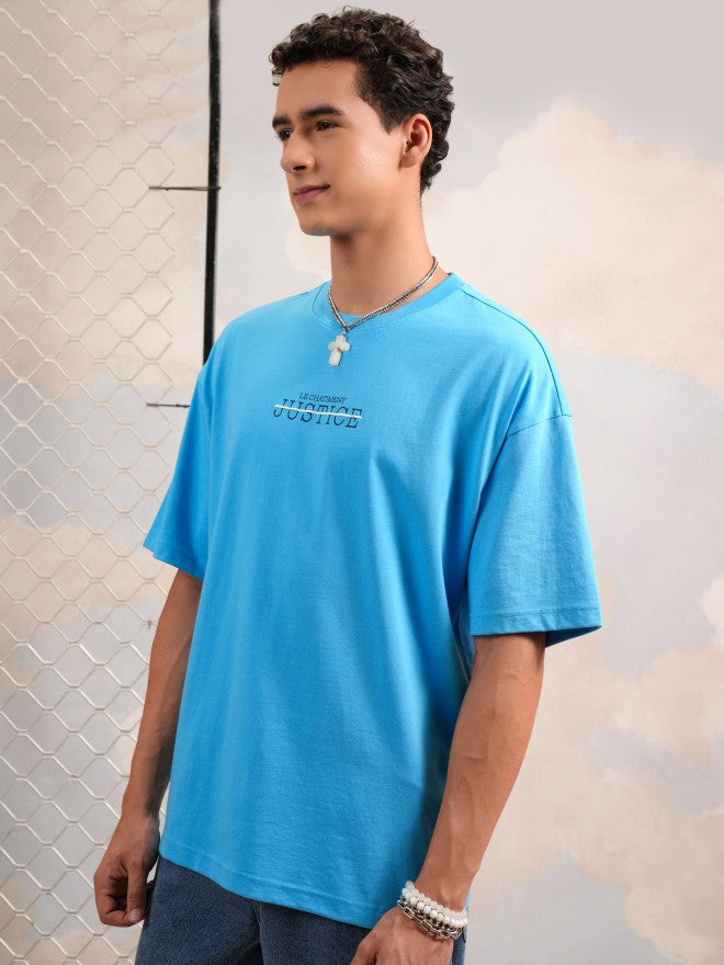 Highlander Men Turquoise Printed Round Neck Oversized Fit T-Shirt - Turquoise - Image 4