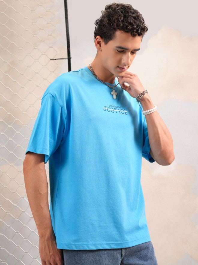 Highlander Men Turquoise Printed Round Neck Oversized Fit T-Shirt - Turquoise - Image 6