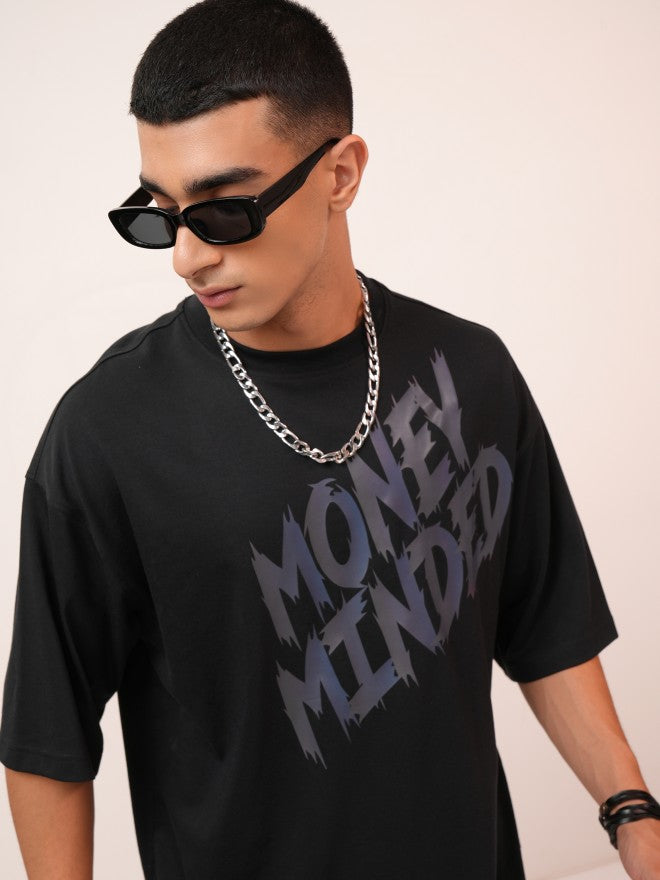 Highlander Men Black Printed Oversized Fit Round Neck T-Shirt - Black - Image 1