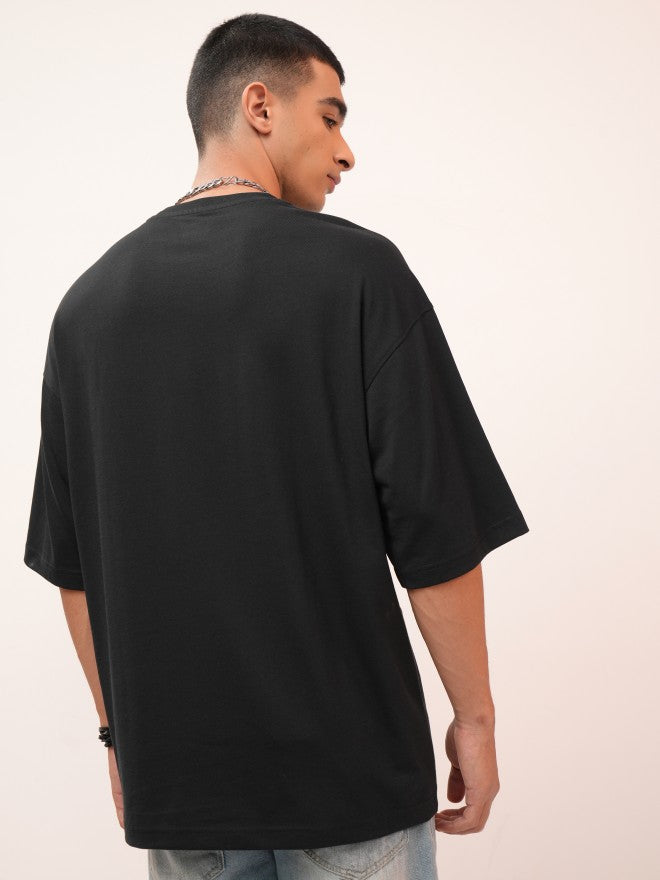 Highlander Men Black Printed Oversized Fit Round Neck T-Shirt - Black - Image 3