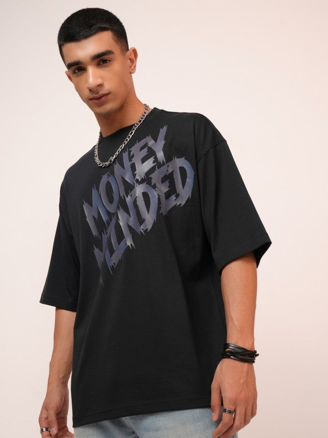 Highlander Men Black Printed Oversized Fit Round Neck T-Shirt - Black - Image 4