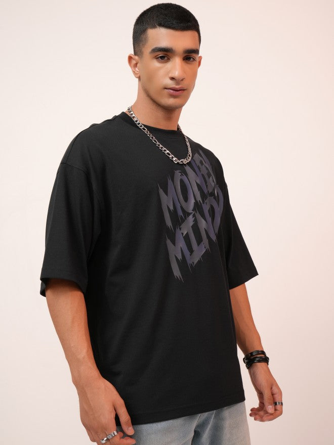 Highlander Men Black Printed Oversized Fit Round Neck T-Shirt - Black - Image 6