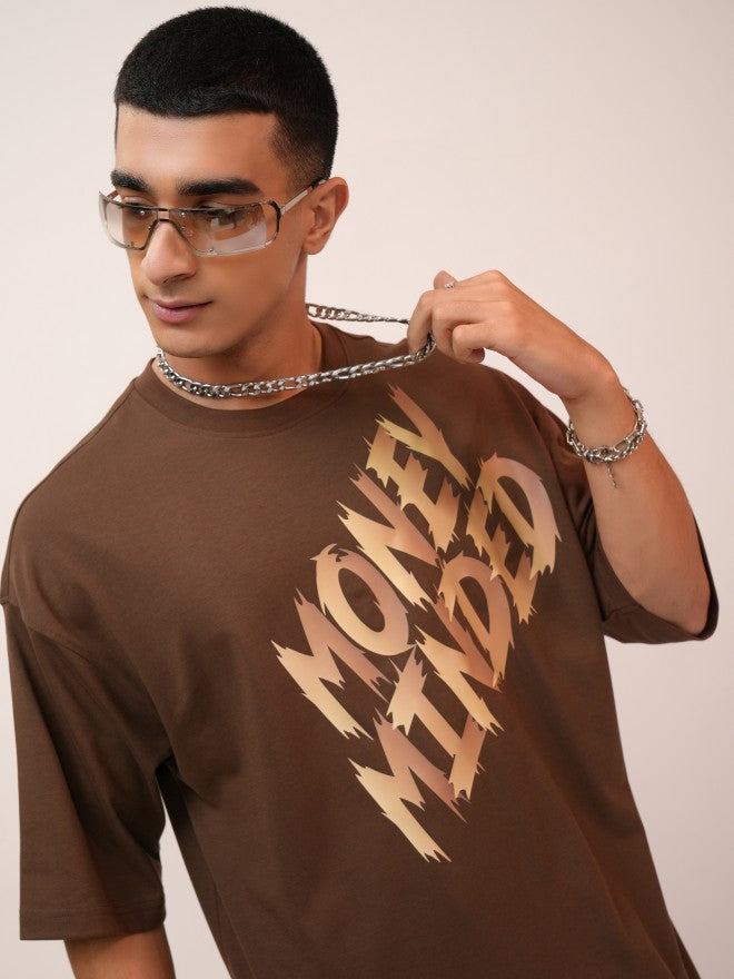 Highlander Men Brown Printed Oversized Fit Round Neck T-Shirt - Brown - Image 1