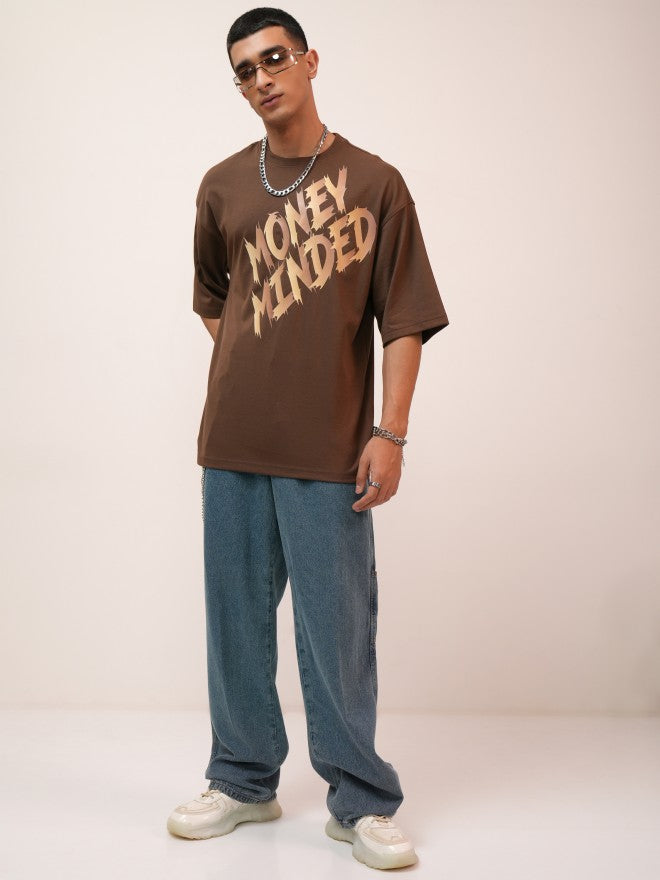 Highlander Men Brown Printed Oversized Fit Round Neck T-Shirt - Brown - Image 2