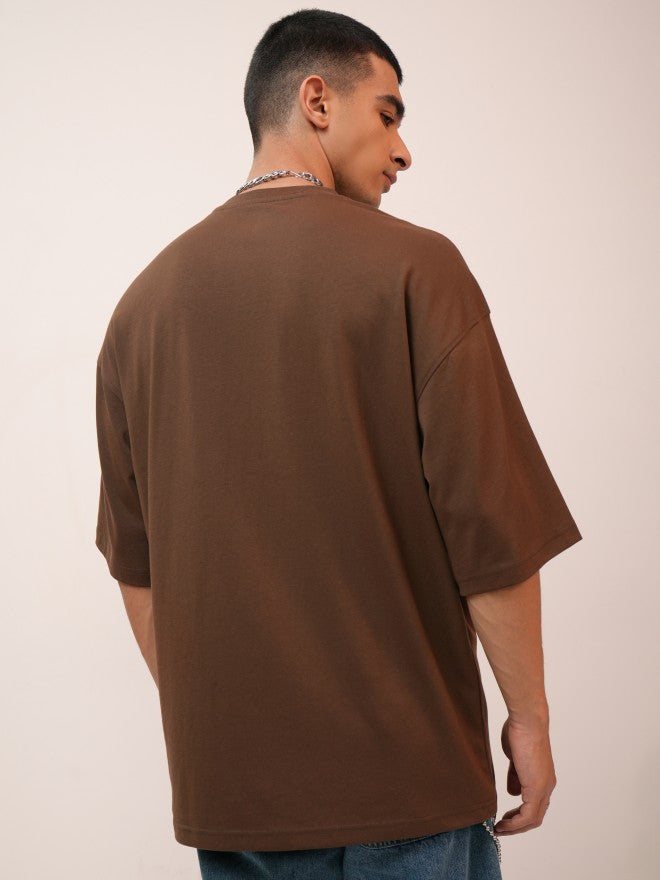 Highlander Men Brown Printed Oversized Fit Round Neck T-Shirt - Brown - Image 3