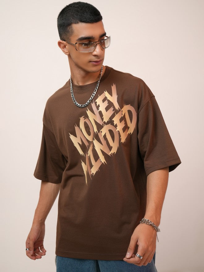Highlander Men Brown Printed Oversized Fit Round Neck T-Shirt - Brown - Image 4