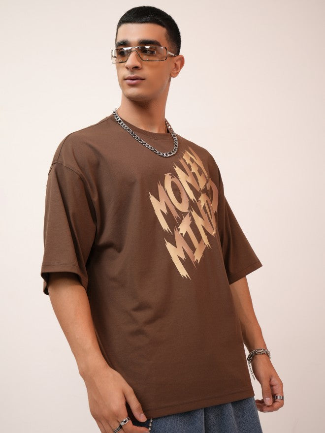 Highlander Men Brown Printed Oversized Fit Round Neck T-Shirt - Brown - Image 6