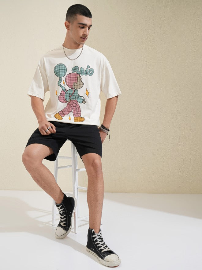 Highlander Men Off White Printed Round Neck Oversized Fit T-Shirt - Off White - Image 2