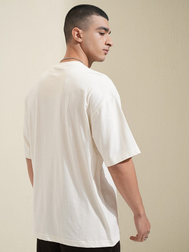 Highlander Men Off White Printed Round Neck Oversized Fit T-Shirt - Off White - Image 3