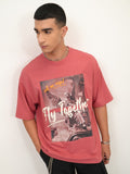 Highlander Men Peach Printed Oversized Fit Round Neck T-Shirt - Peach - Image 1