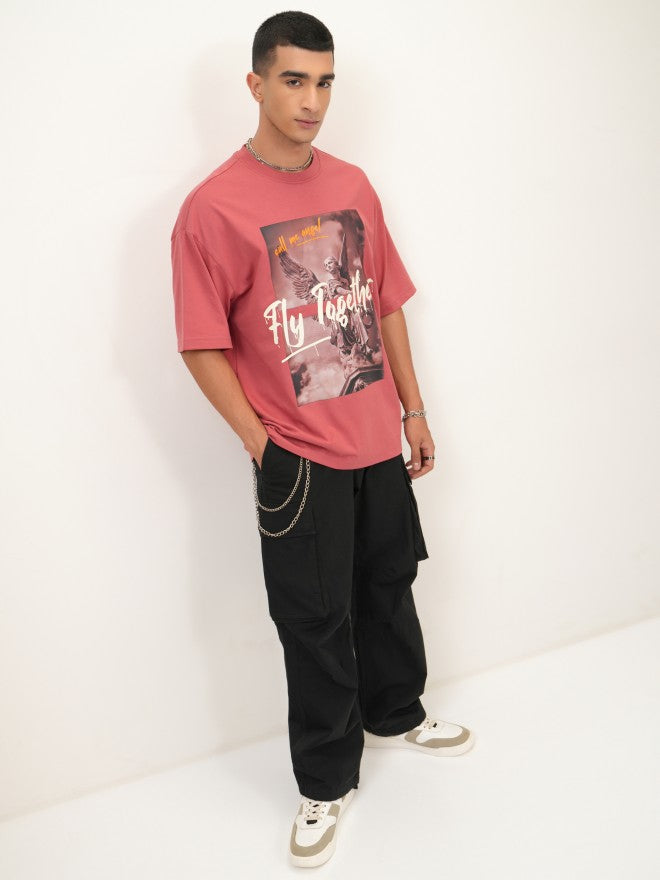 Highlander Men Peach Printed Oversized Fit Round Neck T-Shirt - Peach - Image 2