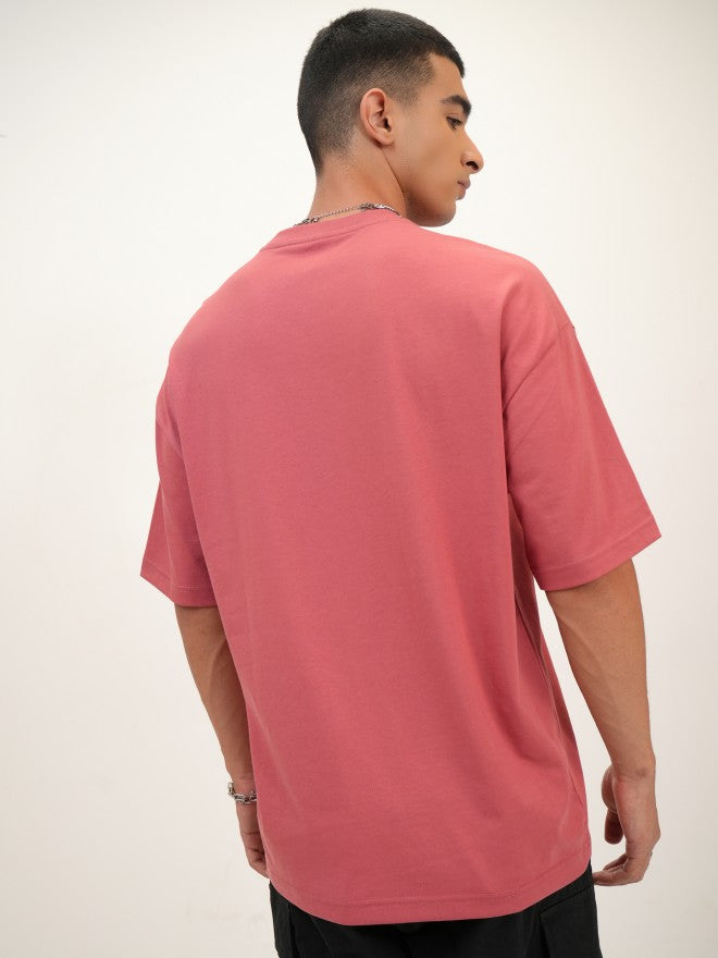 Highlander Men Peach Printed Oversized Fit Round Neck T-Shirt - Peach - Image 3