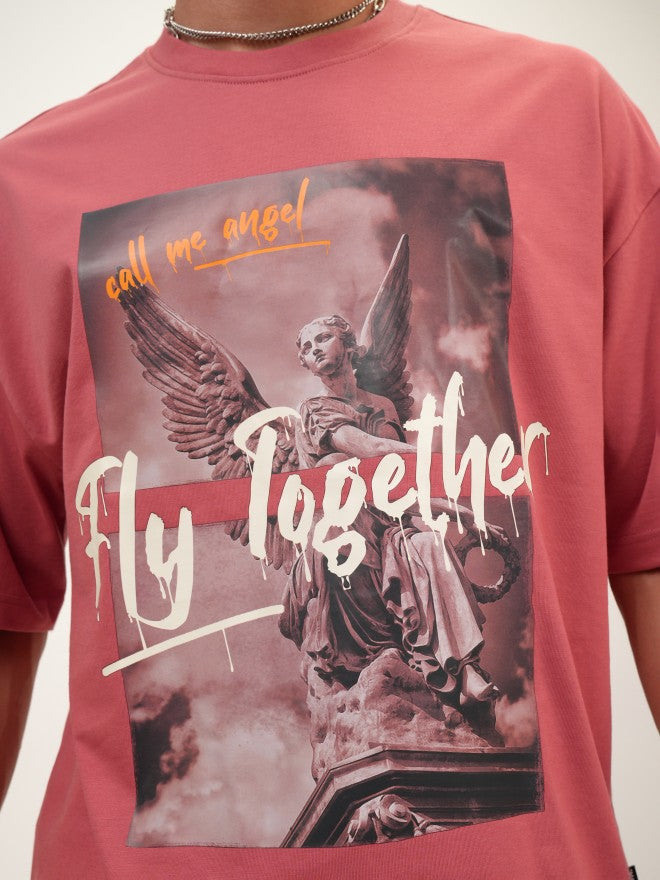 Highlander Men Peach Printed Oversized Fit Round Neck T-Shirt - Peach - Image 5
