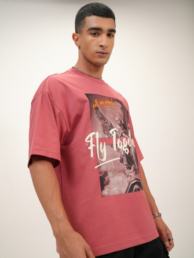 Highlander Men Peach Printed Oversized Fit Round Neck T-Shirt - Peach - Image 6