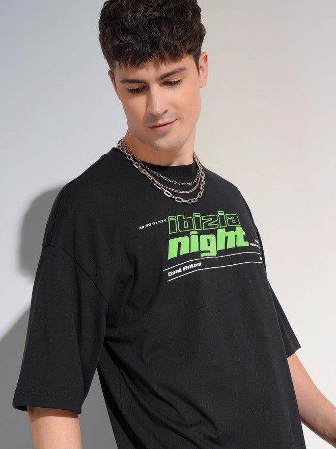 Highlander Men Oversized Fit Black Printed Round Neck T-Shirt - Black - Image 1