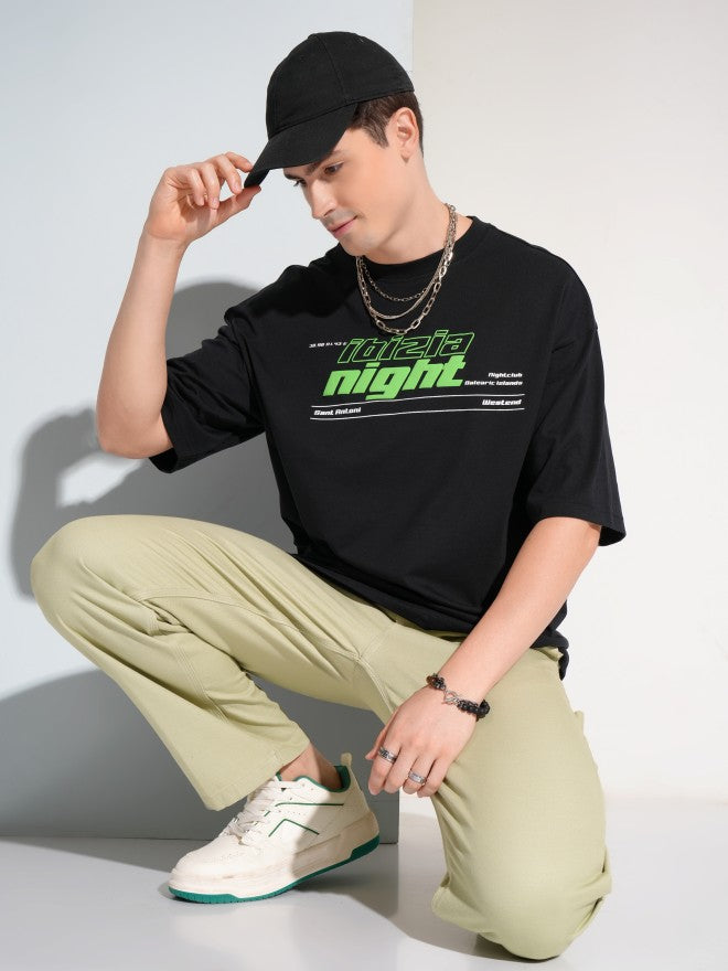 Highlander Men Oversized Fit Black Printed Round Neck T-Shirt - Black - Image 2