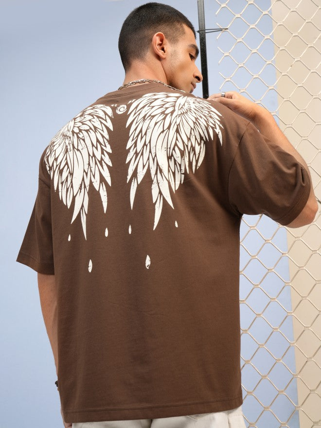 Highlander Men Brown Printed Round Neck Oversized Fit T-Shirt - Brown - Image 1