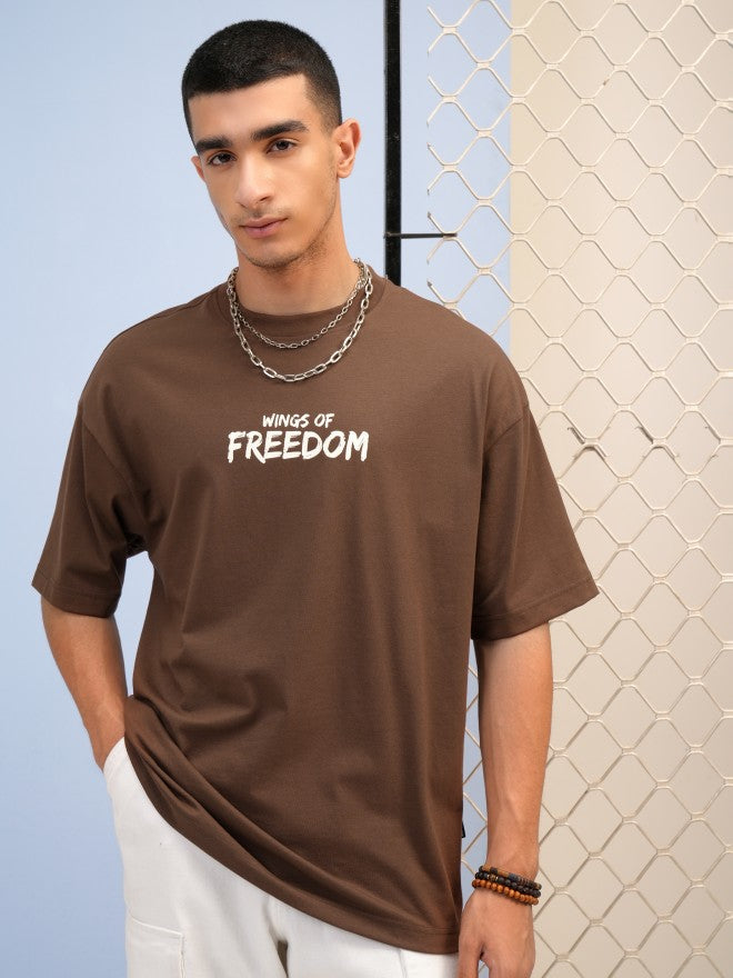 Highlander Men Brown Printed Round Neck Oversized Fit T-Shirt - Brown - Image 3