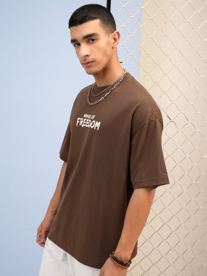 Highlander Men Brown Printed Round Neck Oversized Fit T-Shirt - Brown - Image 4
