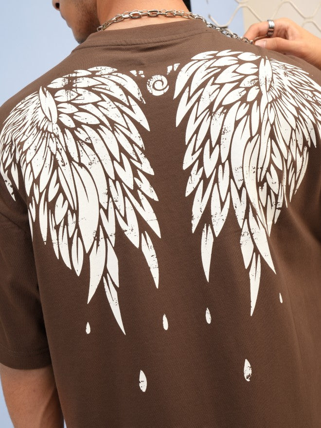 Highlander Men Brown Printed Round Neck Oversized Fit T-Shirt - Brown - Image 5