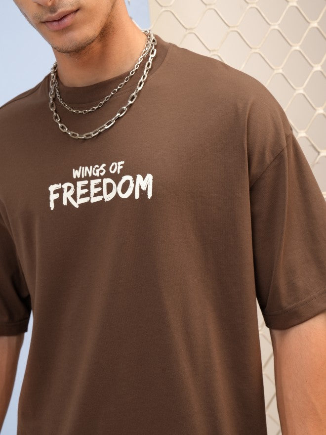 Highlander Men Brown Printed Round Neck Oversized Fit T-Shirt - Brown - Image 7