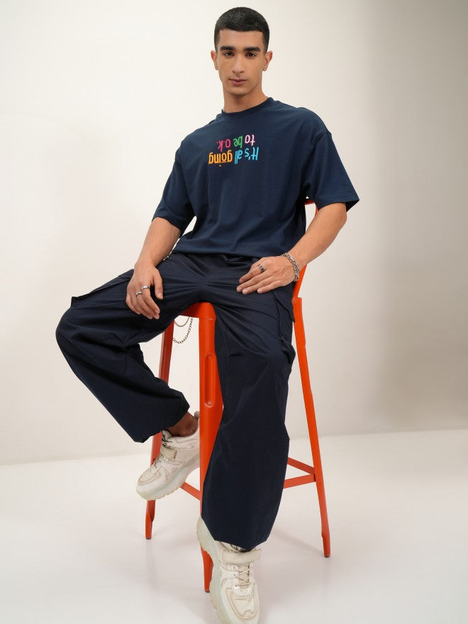 Highlander Men Navy Blue Printed Oversized Fit Round Neck T-Shirt - Navy Blue - Image 2