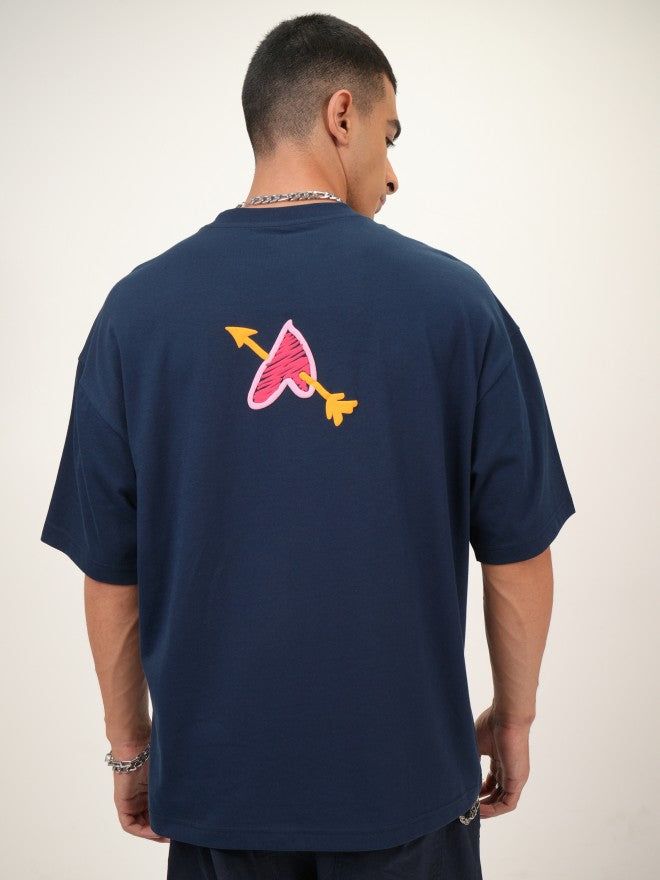 Highlander Men Navy Blue Printed Oversized Fit Round Neck T-Shirt - Navy Blue - Image 3