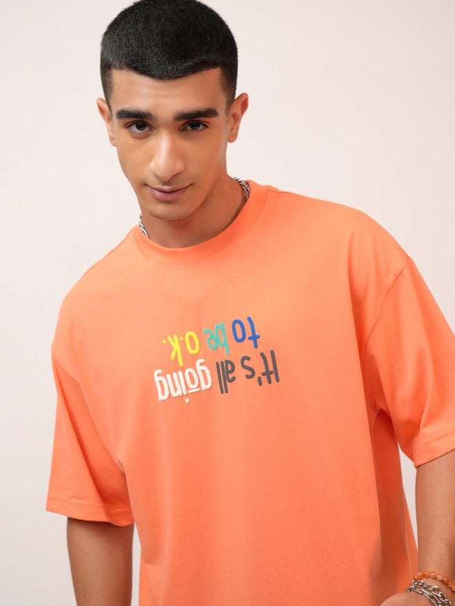 Highlander Men Coral Printed Oversized Fit Round Neck T-Shirt - Coral - Image 1