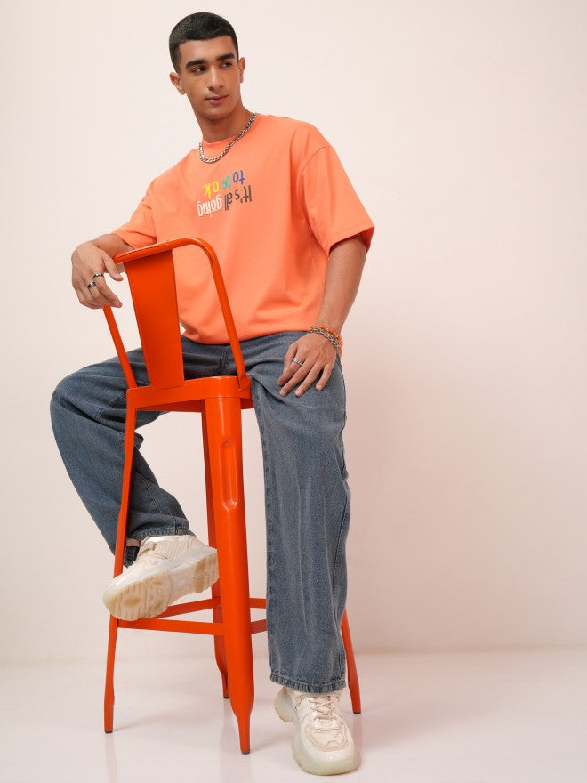 Highlander Men Coral Printed Oversized Fit Round Neck T-Shirt - Coral - Image 2