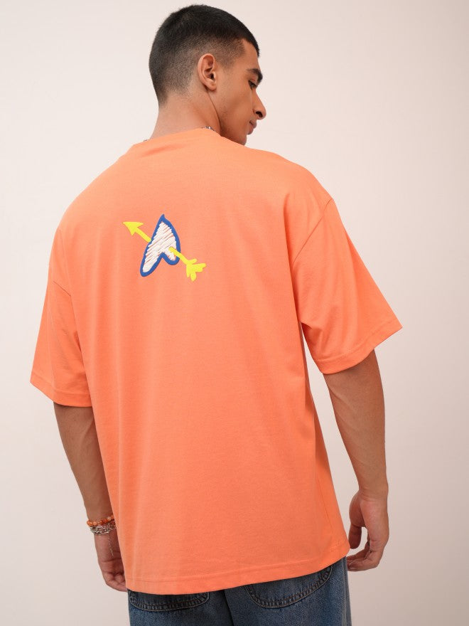 Highlander Men Coral Printed Oversized Fit Round Neck T-Shirt - Coral - Image 3