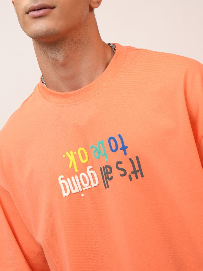 Highlander Men Coral Printed Oversized Fit Round Neck T-Shirt - Coral - Image 5