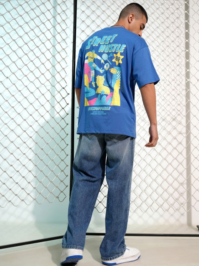Highlander Men Blue Printed Round Neck Oversized Fit T-Shirt - Blue - Image 2