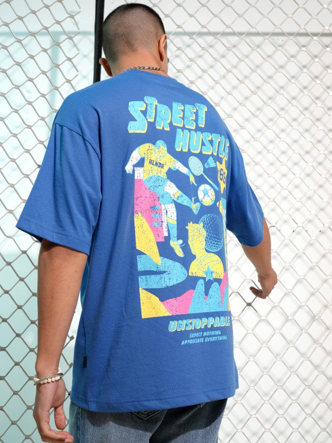 Highlander Men Blue Printed Round Neck Oversized Fit T-Shirt - Blue - Image 3