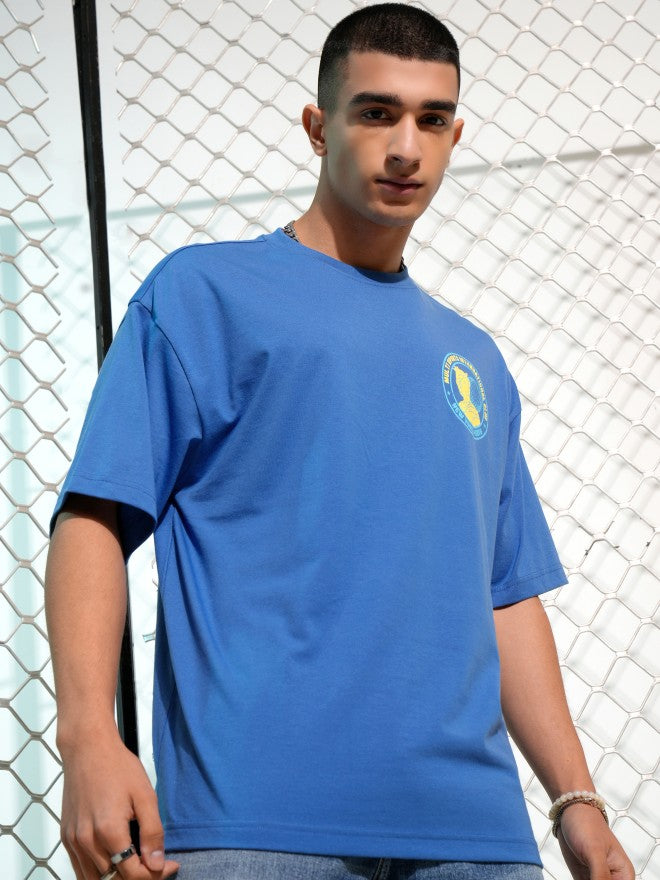 Highlander Men Blue Printed Round Neck Oversized Fit T-Shirt - Blue - Image 6