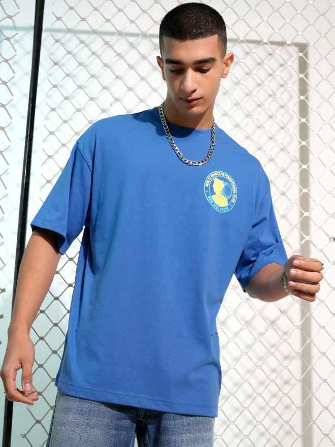 Highlander Men Blue Printed Round Neck Oversized Fit T-Shirt - Blue - Image 7