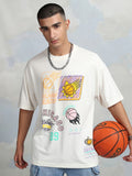 Highlander Men Off White Printed Round Neck Oversized Fit T-Shirt - Off White - Image 1