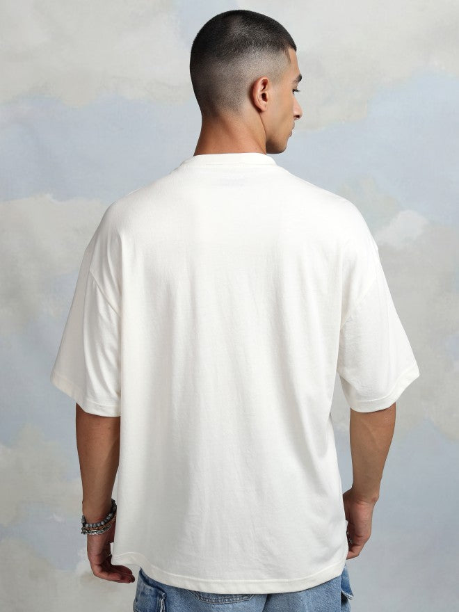 Highlander Men Off White Printed Round Neck Oversized Fit T-Shirt - Off White - Image 3