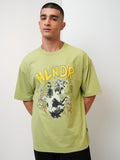 Highlander Men Green Printed Oversized Fit Round Neck T-Shirt - Green - Image 1
