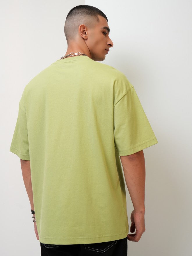 Highlander Men Green Printed Oversized Fit Round Neck T-Shirt - Green - Image 3