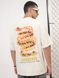 Highlander Men Cream Printed Round Neck Oversized Fit T-Shirt - Cream - Image 1
