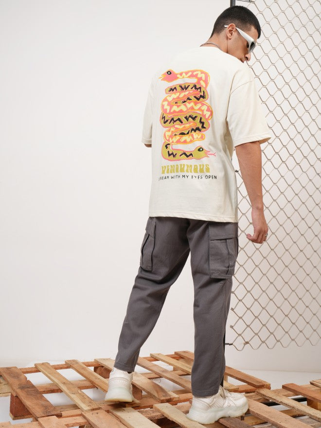 Highlander Men Cream Printed Round Neck Oversized Fit T-Shirt - Cream - Image 2