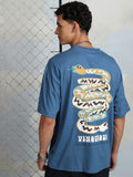 Highlander Men Blue Printed Round Neck T-Shirt - Blue - Image 1