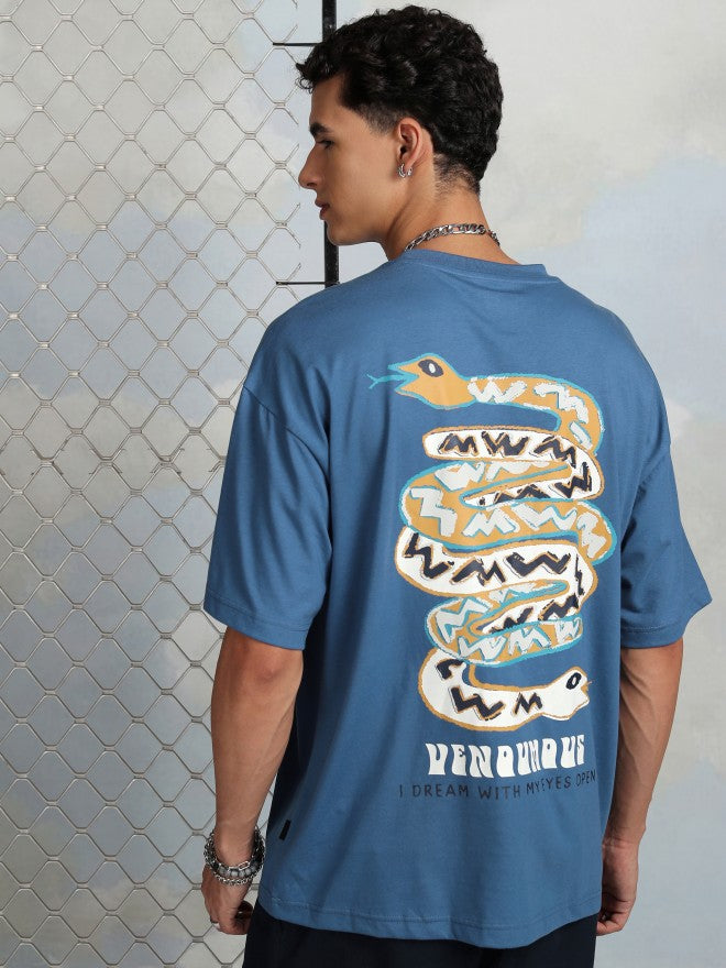 Highlander Men Blue Printed Round Neck T-Shirt - Blue - Image 1
