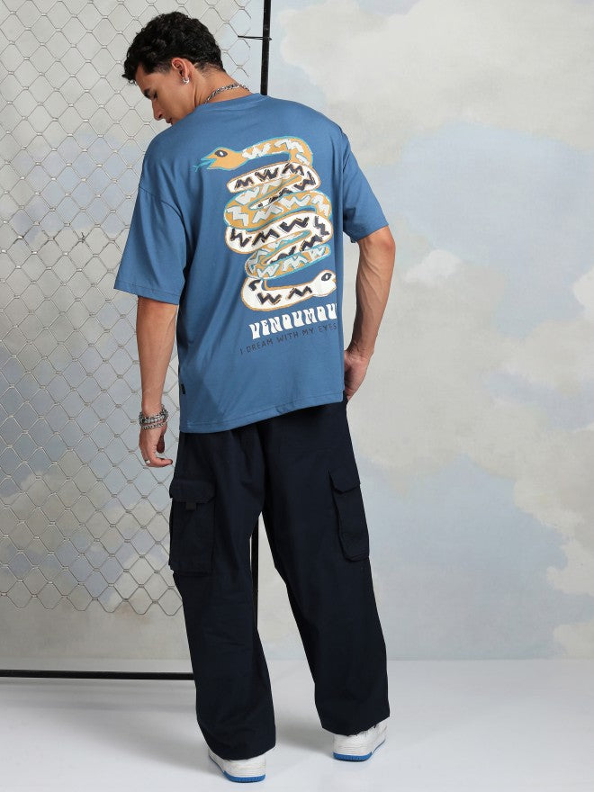 Highlander Men Blue Printed Round Neck T-Shirt - Blue - Image 2