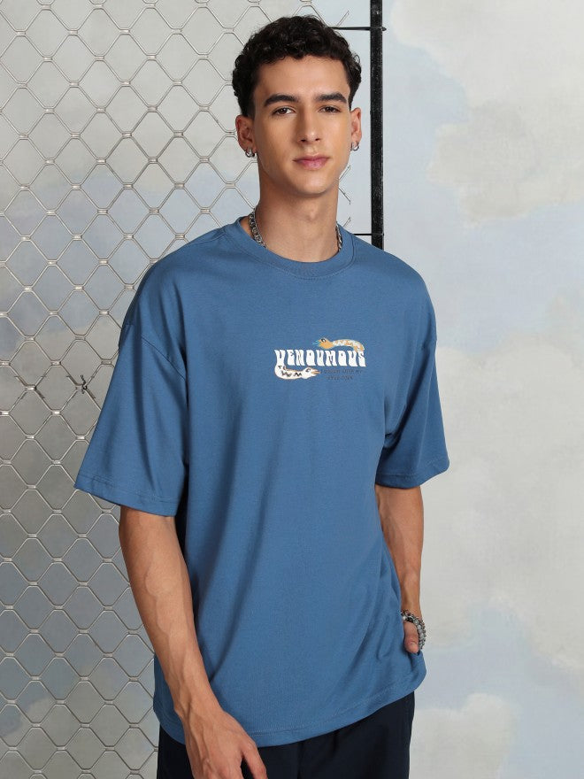 Highlander Men Blue Printed Round Neck T-Shirt - Blue - Image 3