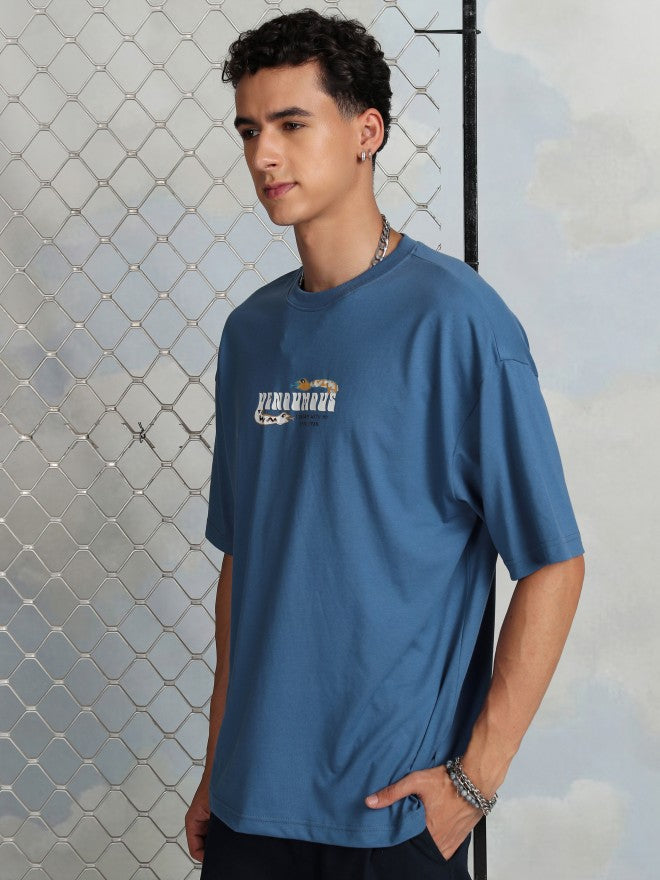 Highlander Men Blue Printed Round Neck T-Shirt - Blue - Image 4