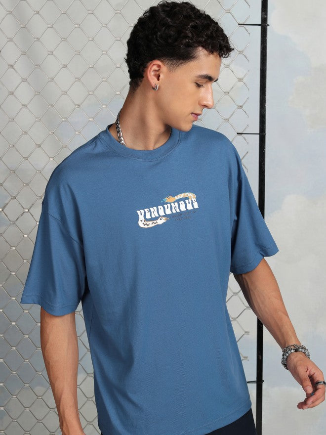 Highlander Men Blue Printed Round Neck T-Shirt - Blue - Image 6