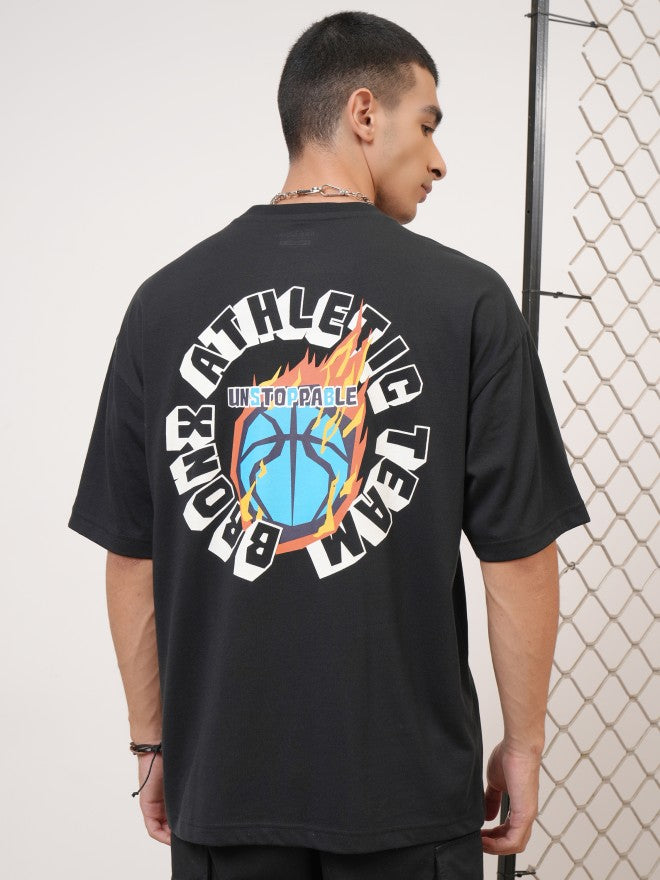 Highlander Men Black Printed Round Neck Oversized Fit T-Shirt - Black - Image 1