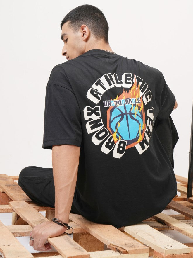 Highlander Men Black Printed Round Neck Oversized Fit T-Shirt - Black - Image 2